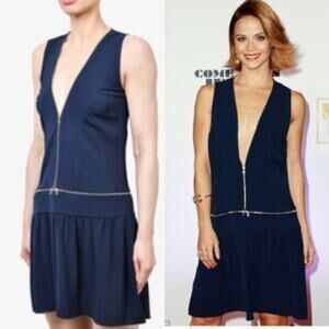 Sandro Paris Dress Navy Gold Tone Zipper Accent Ruffle Hem Nwot Sm